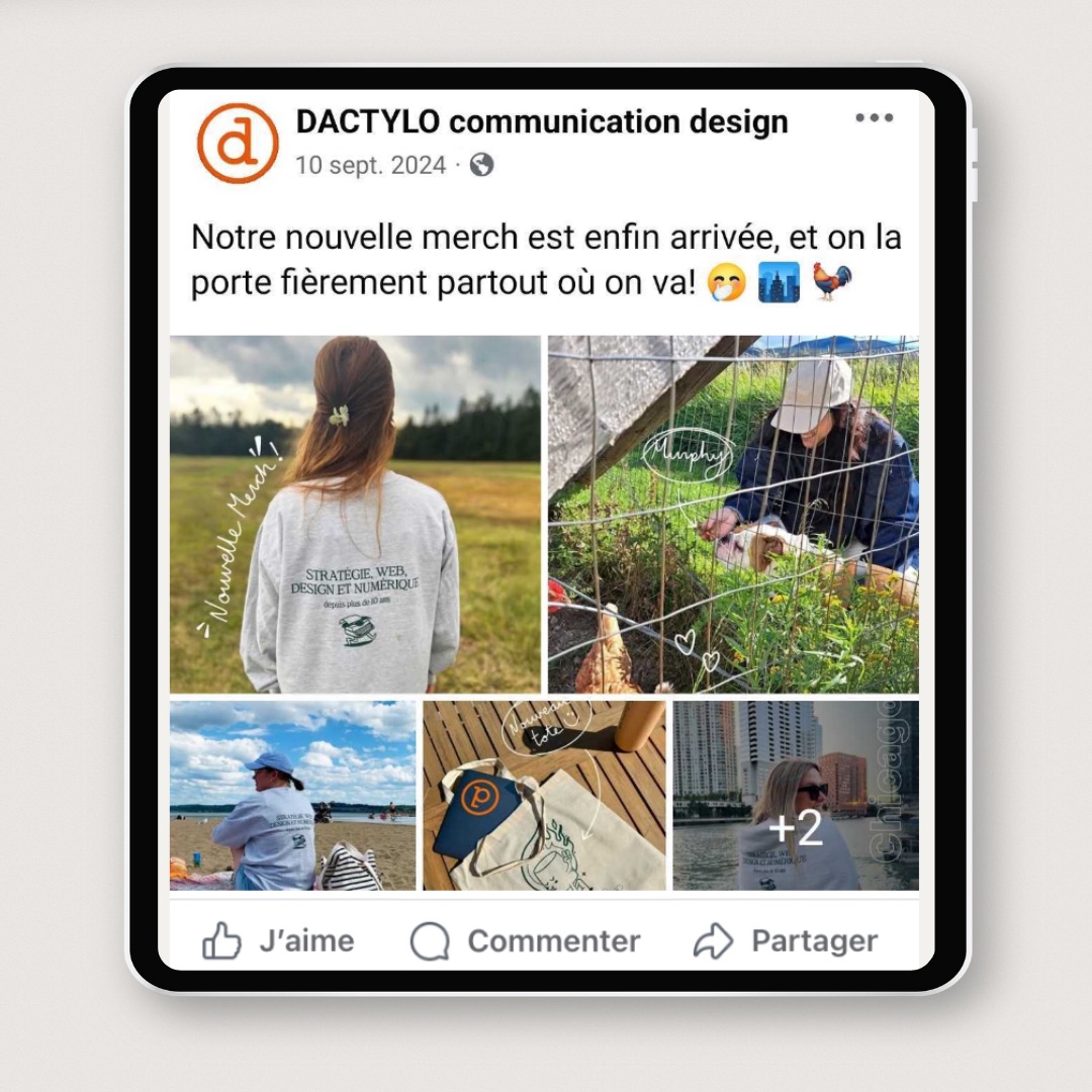 Publication médias sociaux pour communiquer sa marque employeur via la merch