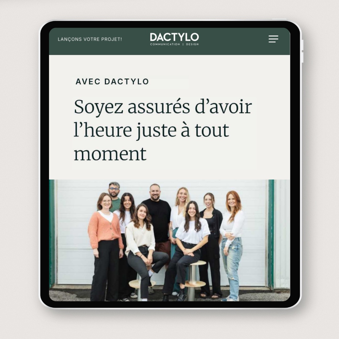Photo d’équipe DACTYLO présentée dans une section du site Web