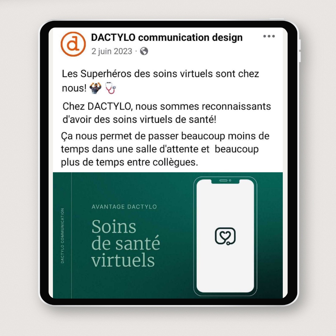 Visuel vert avec téléphone illustrant les soins de santé virtuels