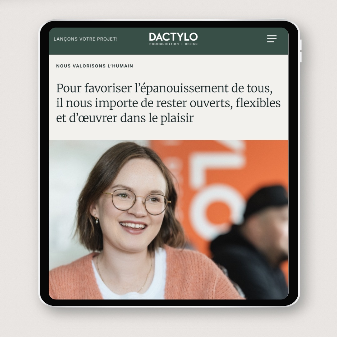 Capture du site Web de DACTYLO valorisant l’épanouissement au travail