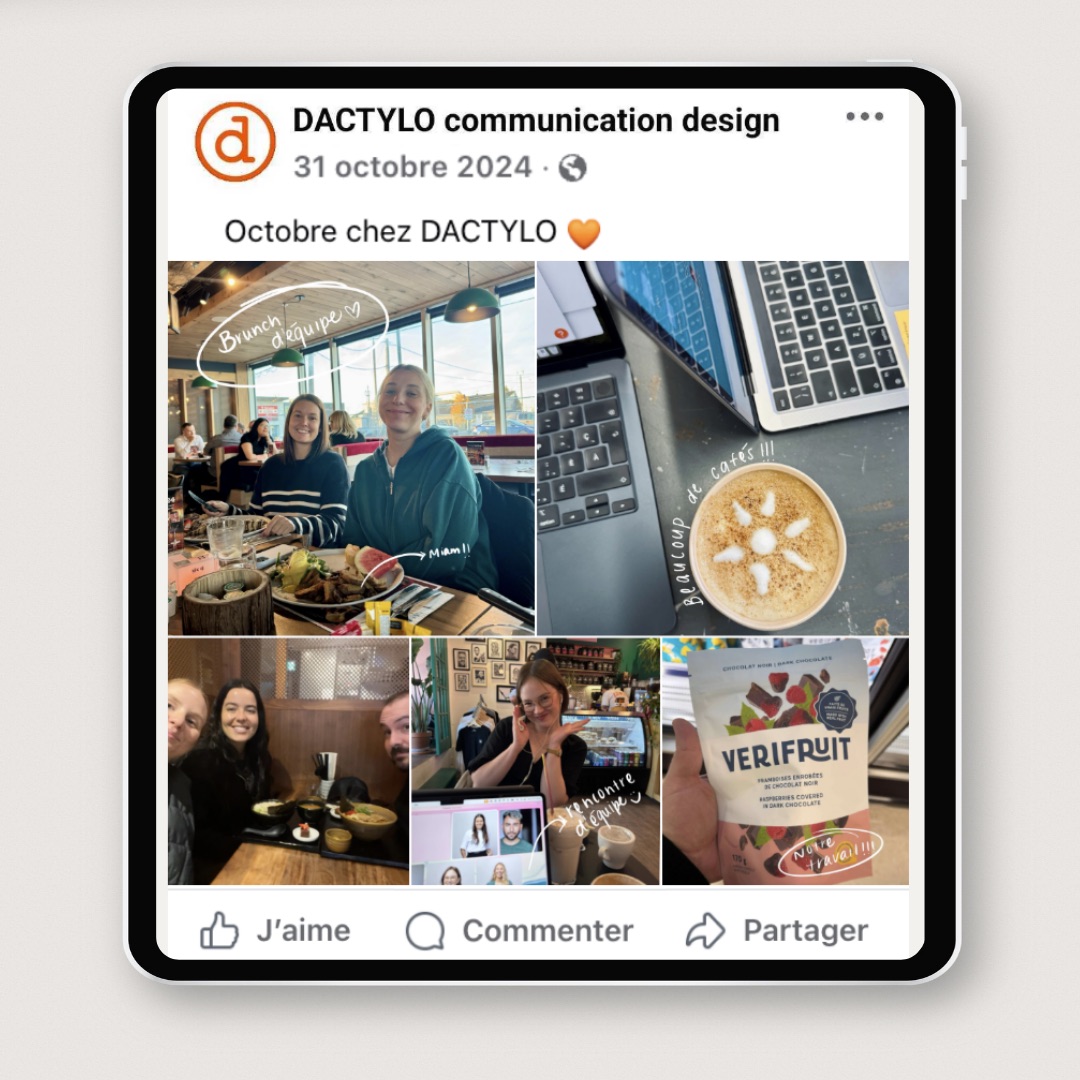 Photos moments d’équipe en octobre : brunch, cafés, sourires et collaboration