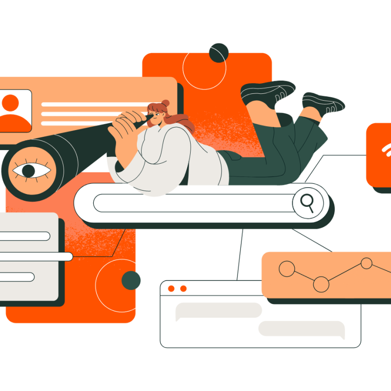 Illustration d’une personne avec longue-vue cherchant à augmenter sa visibilité en ligne