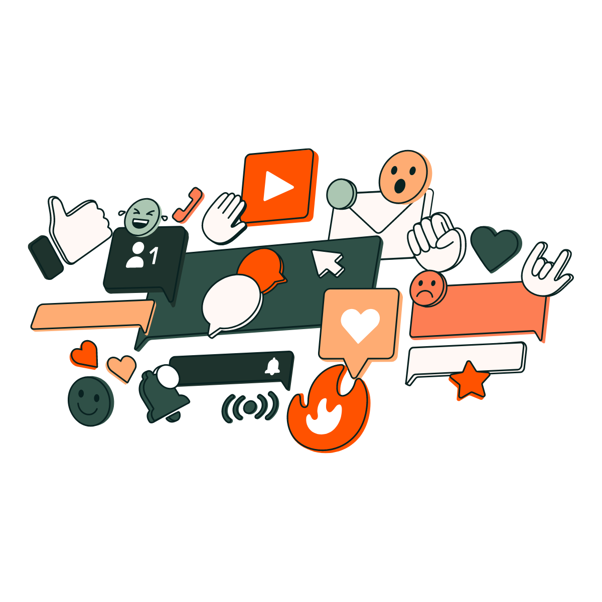 Illustrations d’icônes et réactions de réseaux sociaux pour augmenter sa visibilité en ligne