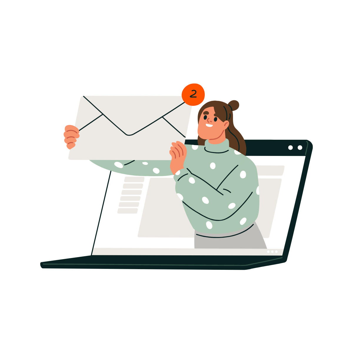 Illustration d’une femme tenant une enveloppe représentant une nouvelle infolettre numérique